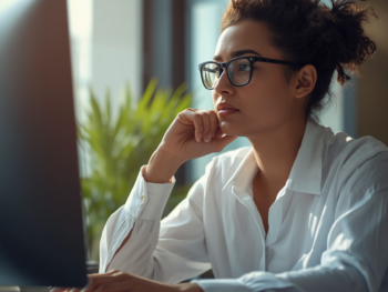 Teacher viewing a webinar.